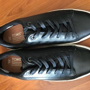 New! Never Worn Black Leather TOMS Sneakers